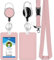 bolimoss Cordon rose avec porte-carte pour clés, porte-badge coulissant - Étui en plastique avec bobine rétractable et mousqueton - Cordon tour de cou amovible pour femmes, filles, étudiantes