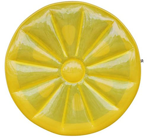 Tapis de Chaise Longue Gonflable pour Piscine Radeau Flottant Rond Au Citron Jouets de Piscine Tapis de Jeu Jaune