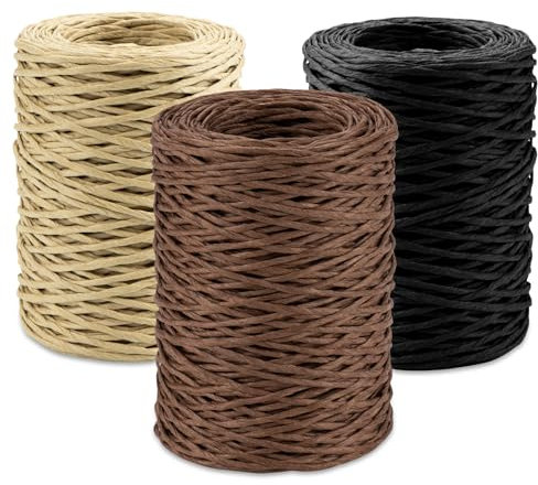 Sweelov 3x100m Papierdraht Natur Papierkordel Dekodraht Eisendraht zum Basteln Floristik, Papier/Eisendraht zum DIY Hochzeitsstrauß Verpackung Blumengesteck Ø2mm (Natur Dunkelbraun Schwarz)
