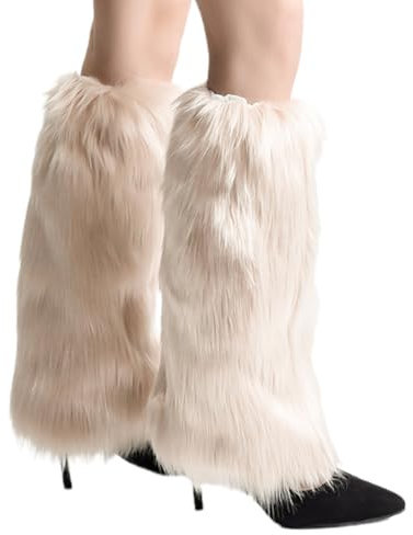 KGDUYC Scaldamuscoli da donna Abbigliamento in pelliccia, scaldamuscoli y2k, per stivali, scaldamuscoli, copristivali in pelliccia sintetica, scaldamuscoli in peluche, 40 cm (albicocca)