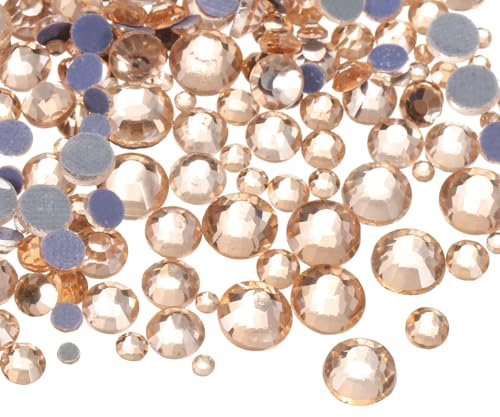 sourcing map 1450 Pcs Hotfix Rhinestones Flatback Crystal Glass Gems with Clear Bag Nail Art Kit for Crafts Clothes DIY Decoration 5 Sizes (SS6-SS30 Set,Champagne)