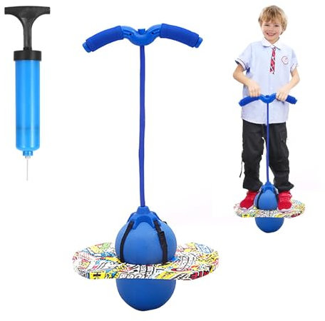MeYuxg Pogo Stick für Kinder, Hüpfball Kinder mit Griff, 100 kg Tragfähigkeit, Hüpfstange für Kinder und Erwachsene, Sportgeräte für Gleichgewichtstraining, Sport, Abnehmen und Fettverbrennung(Blau)