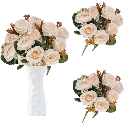 astylishome Kunstblumenstrauß, Brautstrauß, künstliche Blumen für Gräber, Pfingstrosen, realistische Seidenblumen, Kunstblumen, Hochzeitssträuße, Pfingstrosen, Tischdekorationen 1317