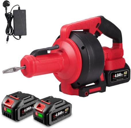 Cordless Drain Cleaner Electric Plumbing Snake - with 7.0m Cleaning Spiral Forward/Reverse, Drain Clog Remover Pipe Cleaner (Incl. 2 Batteries)