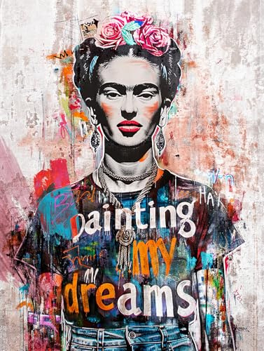 STYLER Glasbild Frida 80 x 120 cm I Wandbild Glas modern für Wohnzimmer Schlafzimmer Büro Flur | Pop Art Frauenportrait Graffiti Kunst | hochwertige Wanddeko Made in Europe