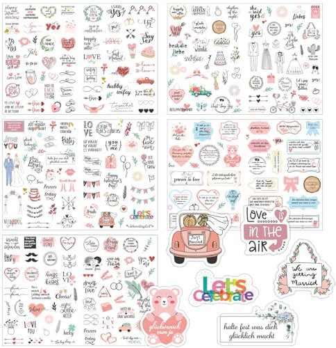 NXPUXP 266 Hochzeitsgästebuchaufkleber,Aufkleber im Vintage-Stil,Hochzeitsaufkleber für Gästebuch und Fotoalbum,Perfektes Aufkleberset für Fotoalbum(Rosa)