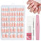 French False Nails Kit, 240Pcs Square Press on Nails with Glue Set, Fake Nails Nude Color French False Nail Kit - 15 Sizes Full Cover Stick on Nail for Women Girls Nail Art Manicure