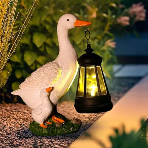 Garten Deko Figuren für Außen mit Solar Laterne – Lustig Wasserdicht Solarlampe Figur Gartendeko für Draußen Balkon Terrassen, Ostern Geschenke für Frauen Mutter Oma Mädchen (Ente)