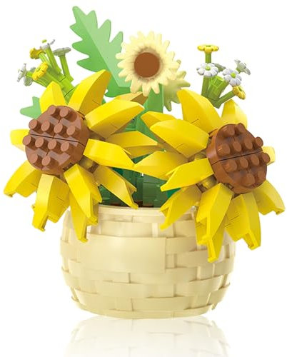 Mini Flowers Building Block Set,Flower Blocks Toys,Plants and Succulent Toys,Building Block Flowerpot,Botanical Collection Birthday Gift for Girls Boys Adults Kids Ages 6+ (Sunflower 162Pcs)