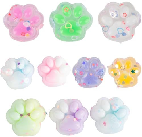 AYNKH 10Pcs Cat Taba Squishy, Fufu Squishy, Cute Soft Cat Paw Fidget Toy, Silicone Pinch Squeeze Toys, Taba Squishy Paw for Girls Boys Birthday Party Gifts Stress Relief