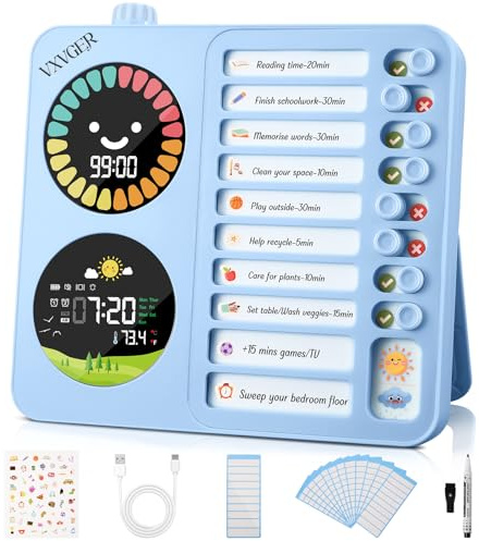 VXVGER Minuteur visuel pour enfants/TDAH avec écran deux couleurs, compte à rebours numérique, liste de tâches quotidiennes pour le planning