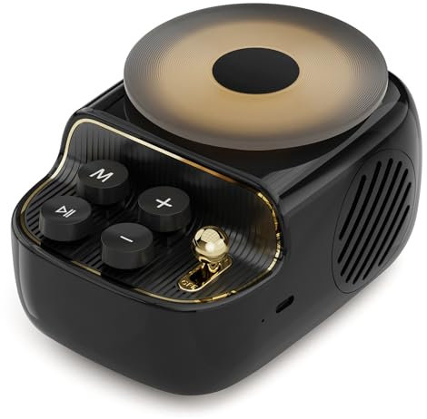 COLSUR Enceinte Bluetooth avec Veilleuse Cadeau Femme 3 en 1 Mini Enceinte Bluetooth au Look Vintage du Plateau Tournant avec Diffuseur Huile Essentielle Plateau pour Décoration (Noir)