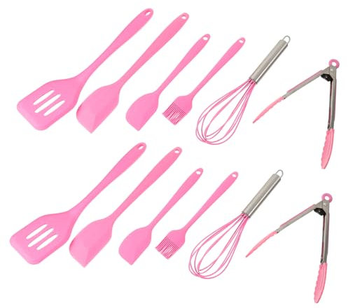 Mikinona Conjuntos Conjunto de Herramientas para Hornear Utensilios de Cocina de Silicona Rosa