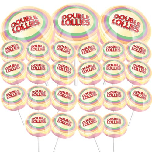 Double Lollies - Pack of 25 Retro Candy Lollipops 12g each, Individually Wrapped Sweets, Bulk Buy Pack, Perfect For Kids Party Bags, Snacks, Sharing, Sweet Trolleys, Prizes for Fetes & Fairs