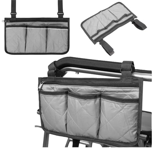 Rollstuhltasche für Rollstühle,Rollstuhlaufbewahrungstasche Armlehnentasche,Rollstuhlaufbewahrungstasche mit Fächern reflektierenden,Rollstuhltasche für Armlehne, für Rollstühle, Kinderwagen (Grau)