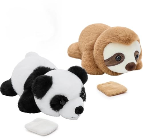 Tezituor 2 Pcs Portable Magnetic Plush Toys Set - 7 Shoulder Magnets Panda and Sloth Stuffed Animal Interactive Play - Gift for Girls, Boys, Kids
