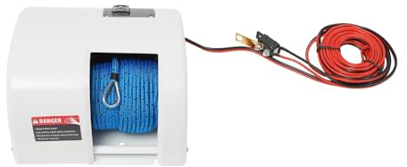 Snnowdate Molinete eléctrico para barcos, 25 lbs, cabrestante eléctrico con mando a distancia inalámbrico, agua salada, 30 m, 12 V, color blanco, agua salada para ancla de hasta 20 kg