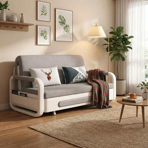 2 Seater Pull Out Sofa Bed Settee with Storage, Grey (158cm Width) | 3-in-1 Convertible Sleeper Chair Guest Bed for Adults, Living Room or Bedroom, Small Spaces, Easy Assembly
