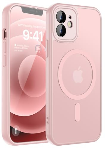 KPPIT Magnetisch für iPhone 12 Hülle Kompatibel für Magsafe,[Militärnorm Schutz Handyhülle] Durchscheinende Matt Kratzfeste Rückseite Schutzhülle Hülle für iPhone 12 Case, Rosa