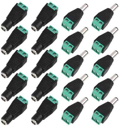 10 Pairs DC Power Connector 5.5mm X 2.1mm 12V Power Jack Adapter, DC Female Connector DC Power Supply Male Adapter Für Kamera,Einfache Schraubmontage Ohne Löten Cable Wire Ends Plug Barrel Adapter ﻿