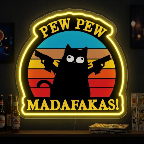 Gaming Neon Schild Katze mit Pistole LED Schild für Wand Neon Lampe Anime Neon Licht USB Dimmbar für Game War Zone Man Cave Spielzimmer Cool Game Geschenke für Männliche