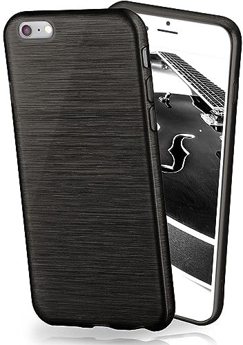 moex Stylische Brushed Aluminium-Optik & starker Grip | Ultra dünne Silikonhülle passend für Apple iPhone 7 / iPhone 8 in Schwarz