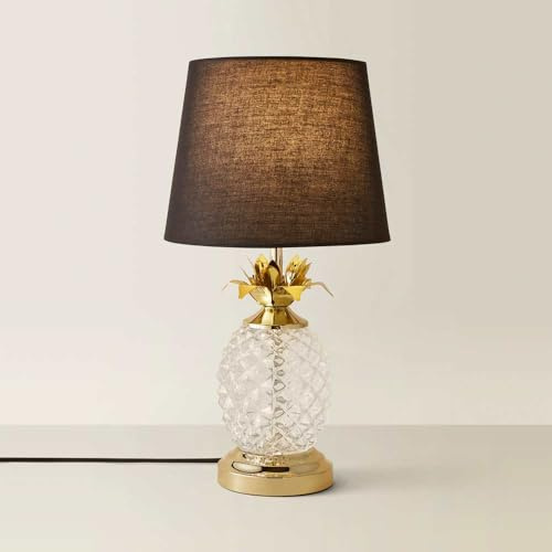 MiniSun | Modern Gold and Clear Glass Pineapple Touch Table Lamp with a Black Shade | Table Lamps, Home Décor & Improvement Essential | Includes 5W LED Bulb [3000K Warm White]