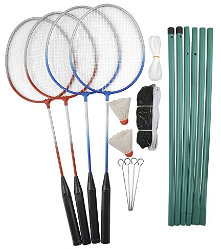 Badminton Komplett Set mit Netz Stangen Bälle Schläger Federball Spiel für bis zu 4 Spielern