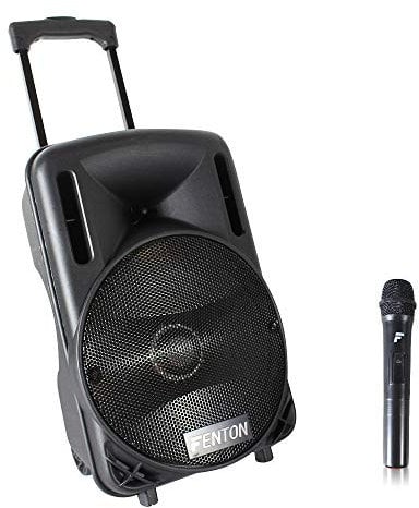 Fenton FT10LED Portable PA System, 10-Inch Active Bluetooth PA Speaker with Wireless UHF Microphone, Rechargeable Battery, USB/SD/AUX Media Player, LED Lighting & Integrated Handle, 450W