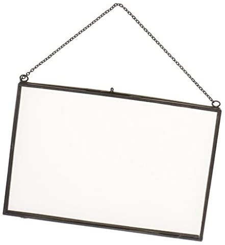 FLAMEER Metal Chain Hanging Glass Double Sided Photo Picture Frame Wall Display Frame Dried Plant Flower Artwork Display Frame Decoration - B 20x15cm