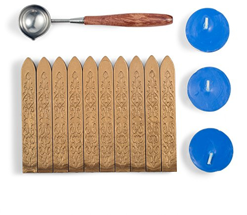 Mceal Siegellack-Set mit nicht-dochtigem Magic Arrow-Siegellack, Retro-Rosenholzgriff, Wachssiegel-Löffel und Kerzen, 14 Stück (Erdnussbraun)