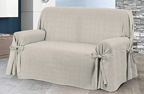 Sofabezug Beige & Couch Überzug | weicher Sessel & Sofa Überzug & Sofaüberwurf Decke Streifenmuster | Sofa Überwurf aus angenehmer Baumwolle | schöne Sofa Cover Abdeckung