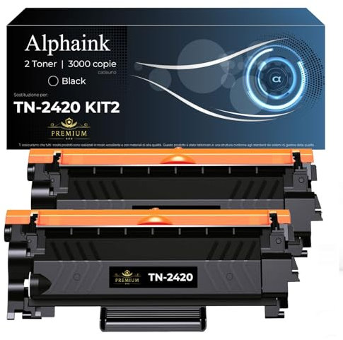 alphaink 2 Toner Compatibili con Brother TN2420 TN-2420 TN2410 per MFC L2710DW L2710DN L2730DW L2750DW HL-L23210D L2350DW L2370DN L2375DW DCP-L2510D L2530DW L2550DN (2 Nero)