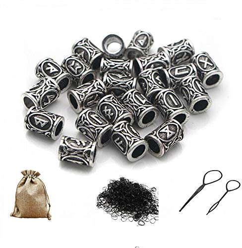 Queta Kit of Rune Viking Beads for Beard and Hair Braiding Jewelry Beads for Bracelet