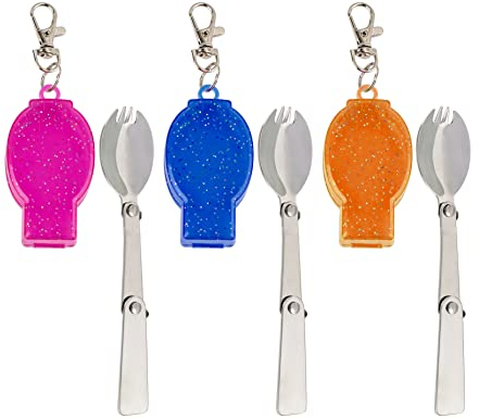 AUEAR, 3 confezioni da 3 posate pieghevoli in acciaio INOX con custodia per il trasporto da viaggio e altre attività all'aperto