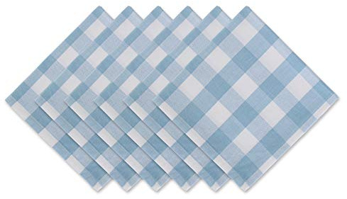 DII Buffalo Check Collection, Classic Farmhouse Cloth Napkin Set, 20x20, Light Blue & White, 6 Piece