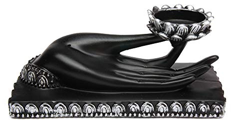 aqasha® Räucher-Stäbchen-Halter | Teelicht-Halter | Schwarze offene Hand | Schöne Geste | Incense-Burner | Resin 17 cm x 7 cm x 7 cm