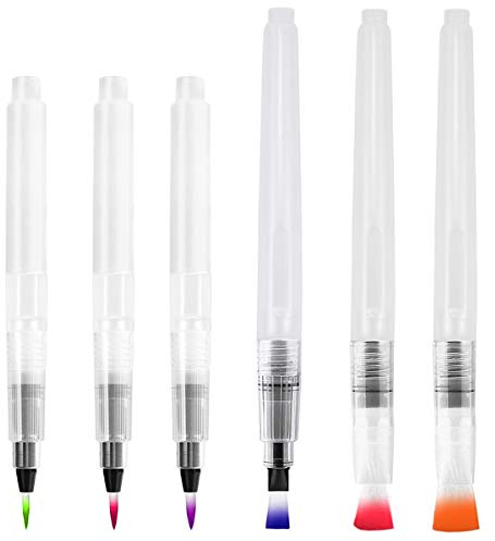 HQdeal Brush Pen Set 6er Pack Water Brush Pens Wasserstifte Pinselstifte Aquarell, Wassertankpinsel, Wasserfarben Aquarell Pinsel mit Wassertank Aquarellpinsel für Calligraphie, Beschriftung