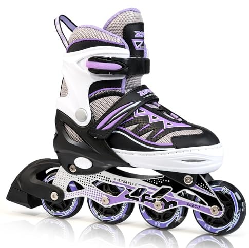 2PM SPORTS Cytia Rosa/Violett größenverstellbare Inliner Kinder mit leuchtenden LED Rollen, lustige blinkende Anfänger Mädchen Inline Skates mit Einstellbarer für Damen und Herren