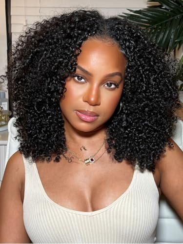 UNICE EasiContour Perruque de cheveux humains brésiliens bouclés avec raie en V/U, utilisation de mèches naturelles minimale, sans colle, sans couture, pour débutants, densité 150%, 45,7 cm