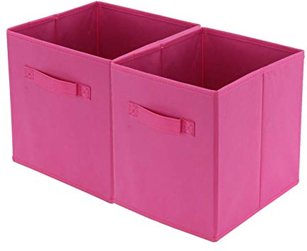 Trintion 2 Pcs Foldable Storage Boxes 27x27x28cm Folding Box Folding Collapsible Organiser for Home and Office(Pink)