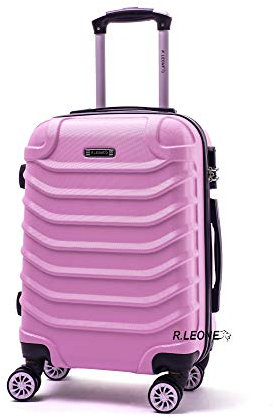 R.Leone Valigia da 1 Fino a Set 4 Trolley Rigido grande, medio, bagaglio a mano e beauty case 8 ruote in ABS 2026 (Rosa pastello, L Grande)