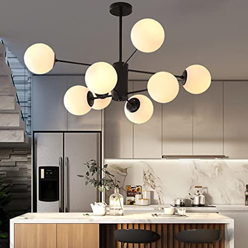 ENXING Lampe À Suspension E27 Moderne Décoration créative Salon Pendentif Lumière Fer forgé Pendante Lumière Boule De Verre Plafonnier Abat-Jour Blanc Bureau Cuisine Chambre À Manger bar Lustre