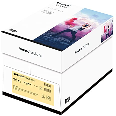 inapa farbiges Druckerpapier, buntes Papier tecno Colors: 160 g/m², A4, 1.250 Blatt (5x250), chamois