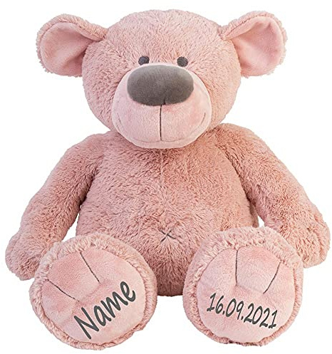 Elefantasie Stofftier Teddy Bär Geschenk mit Namen und Geburtsdatum Plüschteddy Altrosa personalisierbar 40cm