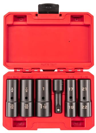 TEKTON 1/2 Inch Drive Thin Wall Impact Flip Socket Set (6-Piece) | SIF92400 | Deep Thin Wall, 6-Point, Case