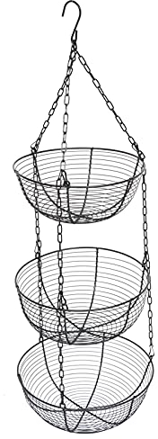Cabilock 1pc Wrought Iron Three Layers Hanging Basket fruit serving baskets pantry storage baskets Iron Wire Hanging Basket wire storage baskets hanging fruit bowl with hook kitchen hanging
