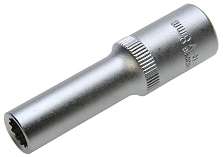 8 mm Lange 12-kant/Zwölfkant Steckschlüssel-Einsatz/Stecknuss Nuss Vielzahn (Doppel-6-kant) 3/8-Antrieb (Chrom-Vanadium-Stahl)