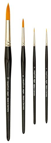 REPINO Lot de 4 pinceaux à aquarelle - N° 0, N° 2, N° 6, N° 12 - Rond Spitz Vegan - Pinceau d'artiste professionnel