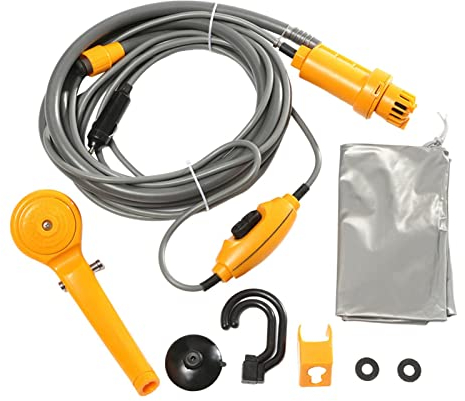 Yusheng Alcachofa de ducha portátil de 12 V para camping, con bolsa de agua para viajes, lavado de coche, senderismo, plantas de flores, riego, accesorios de camping